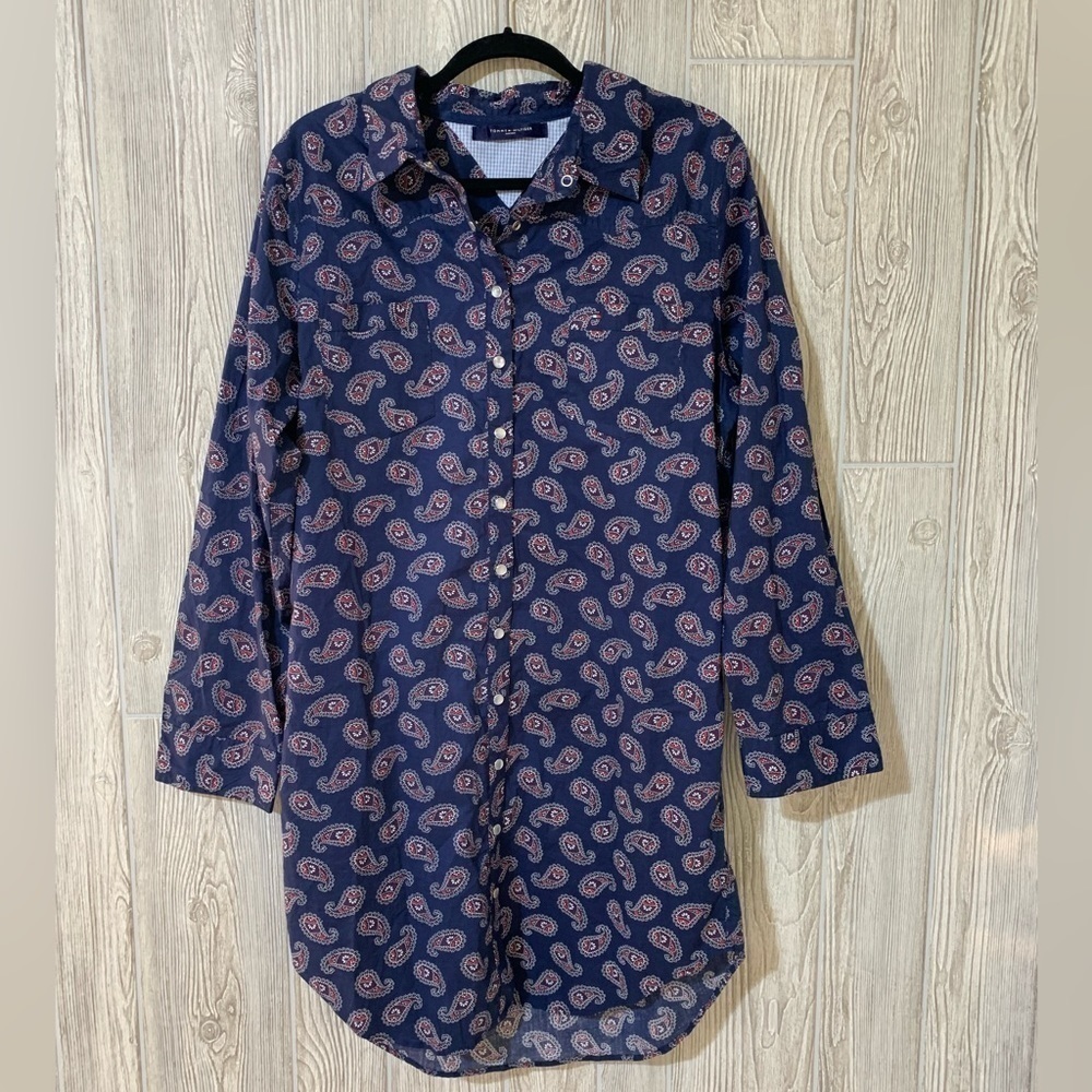 Tommy Hilfiger Sleepwear Paisley Long Sleeve Pajama Nightdress Size XL